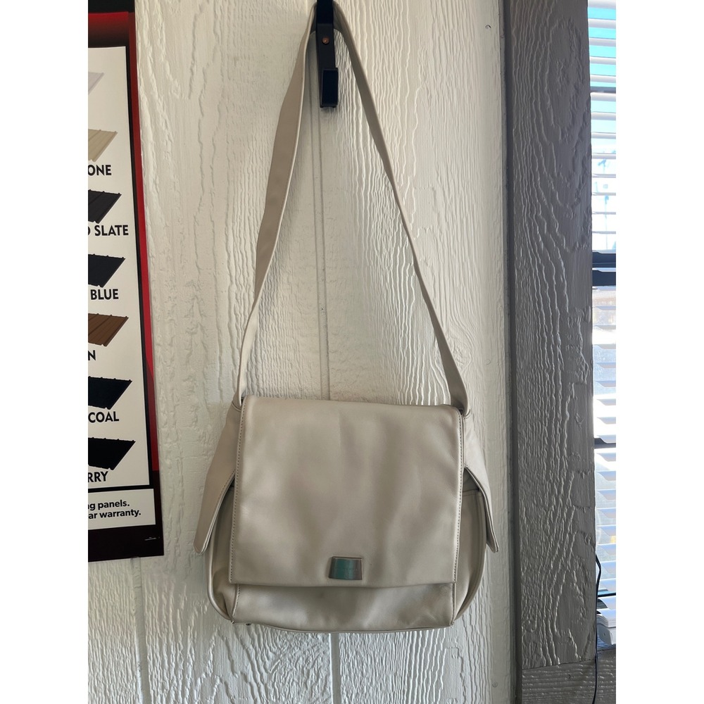 Perlina Beige Leather Shoulder Bag Purse Flap Lock Charm